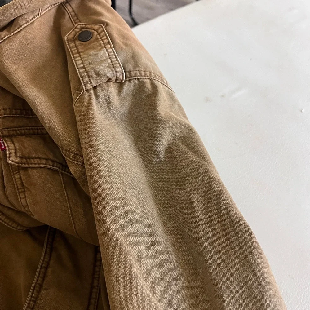 Levis Field Jacket Men L Brown Military Sherpa Lined Hooded Canvas Utility Coat